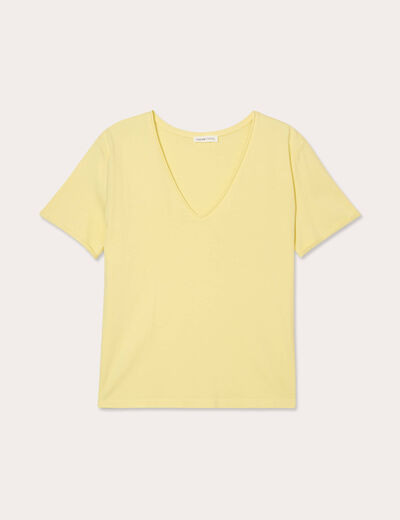 T-shirt col en V jaune clair femme