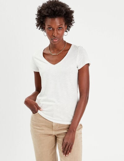 T-shirt manches courtes ecru femme