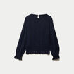 Top droit manches longues col montant bleu marine femme