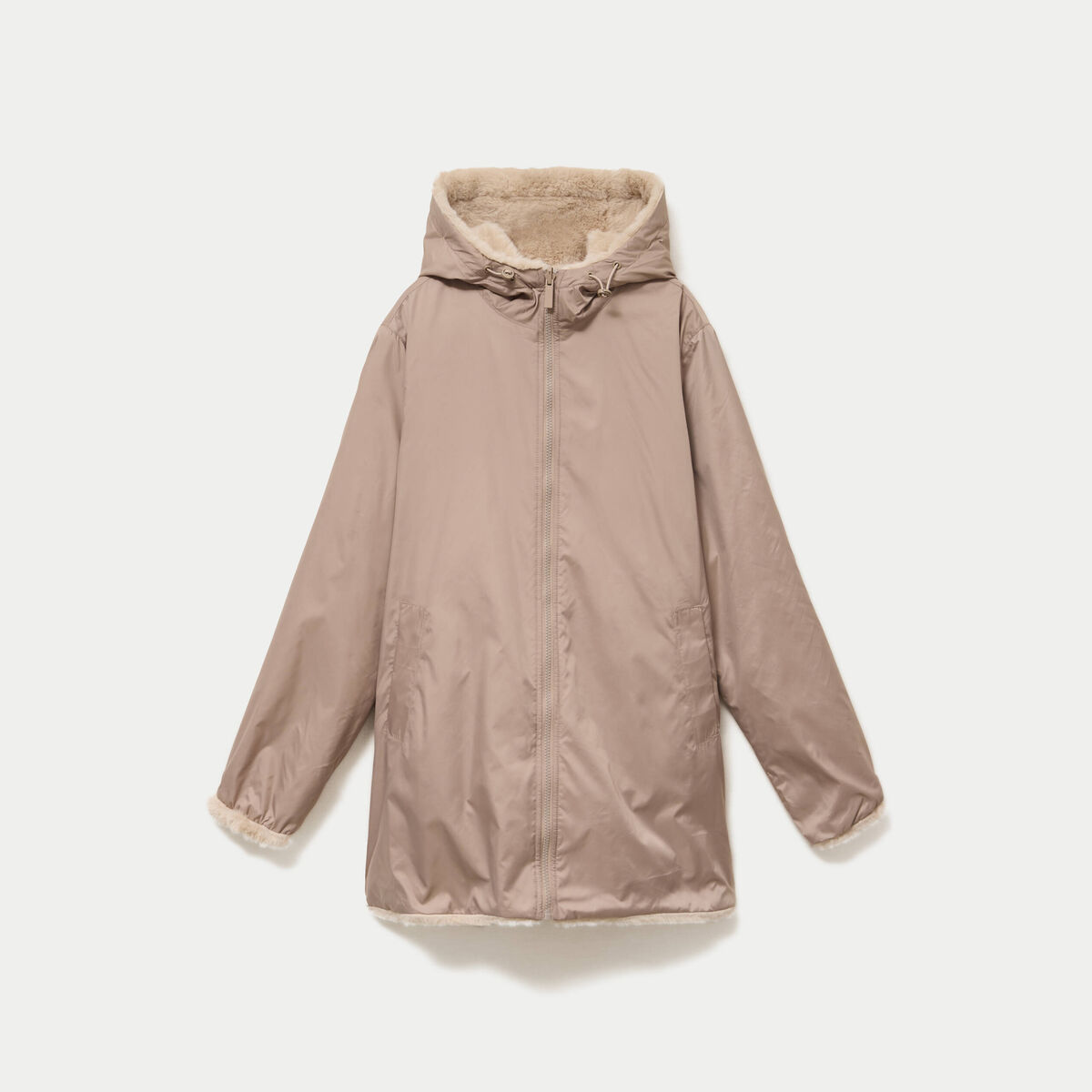 Parka r&eacute;versible 3/4 &agrave; capuche beige femme