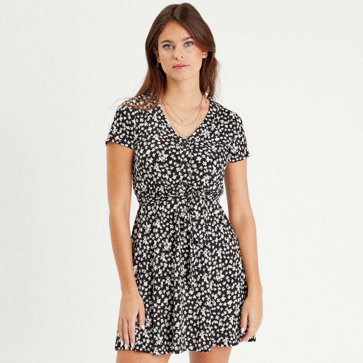 Robe patineuse ceintur&eacute;e noir femme