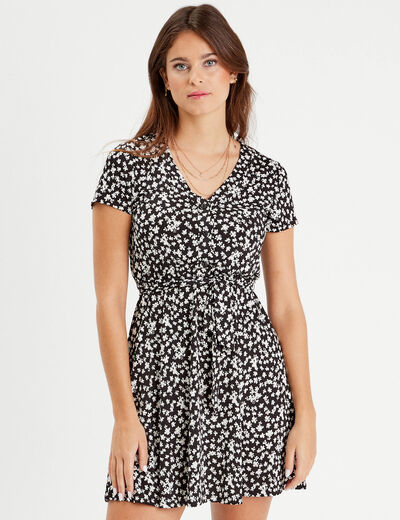 Robe patineuse ceinturée noir femme