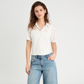 Chemise manches courtes ecru femme