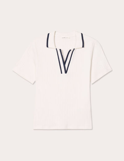 Polo côtelé manches courtes ecru femme