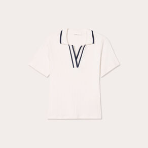 polo cotele manches courtes ecru femme Polo côtelé manches courtes ecru femme
