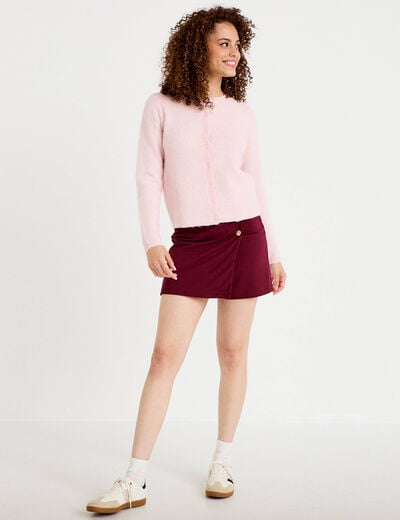 Jupe-short trap&egrave;ze en maille bordeaux femme