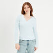 Pull manches longues col en V bleu pastel femme