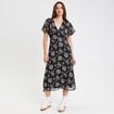 Robe évasée col v manches courtes noir femme