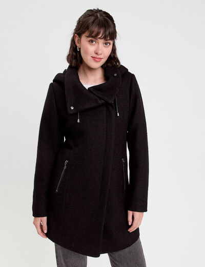 Manteau cintré asymétrique noir femme