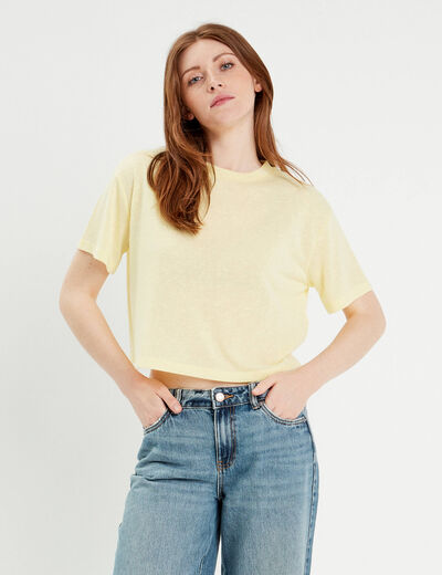 T-shirt manches courtes jaune clair femme