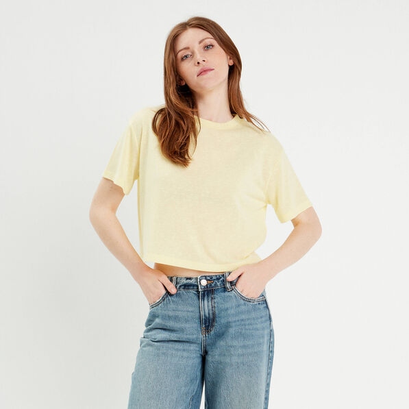 t shirt manches courtes jaune clair femme T-shirt manches courtes jaune clair femme