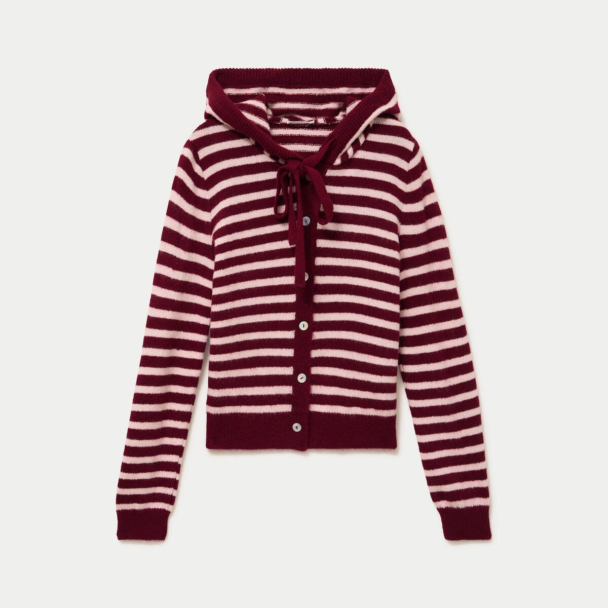 Gilet &agrave; capuche manches longues bordeaux femme