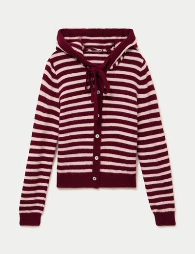Gilet &agrave; capuche manches longues bordeaux femme