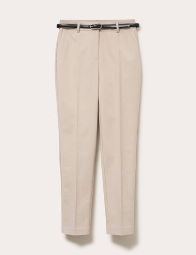 Pantalon cigarette ceintur&eacute; beige femme