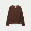 Top droit manches longues col montant marron fonc&eacute; femme