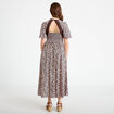Robe longue &eacute;vas&eacute;e col v manches courtes marron femme