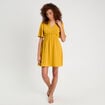 Robe évasée taille élastiquée jaune citron femme