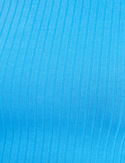 T-shirt côtelé col montant bleu femme