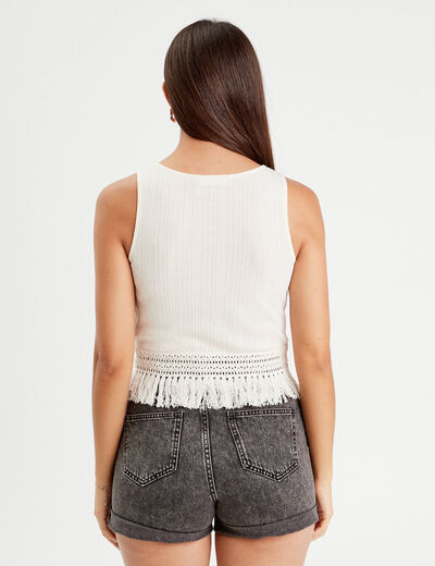 Débardeur avec franges ecru femme