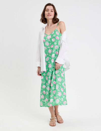 Robe évasée 3/4 col bénitier vert fluo femme