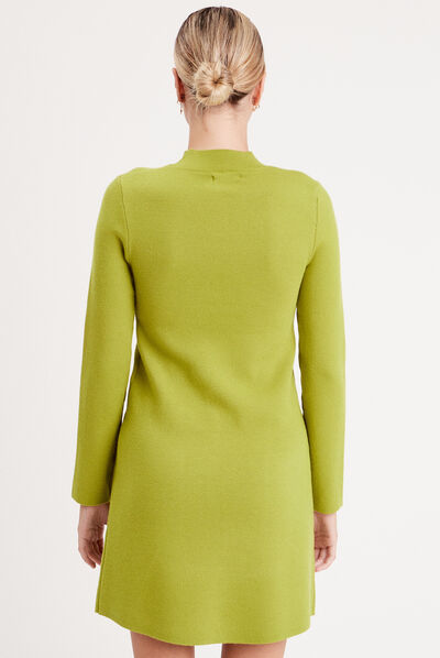 Robe pull droite avec poches vert femme