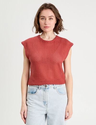 Débardeur ajouré vieux rose femme