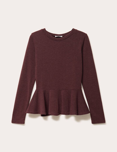 Pull ajusté court manches longues bordeaux femme
