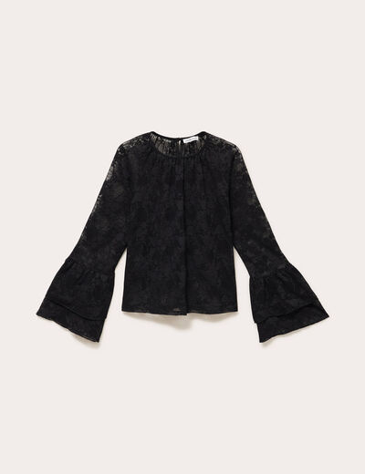 Blouse col rond manches longues dentelle noir femme