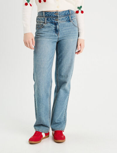 Jeans large denim double stone femme