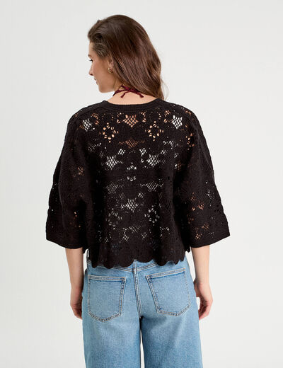 Gilet aspect crochet noir femme