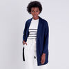 Manteau droit manches longues bleu marine femme