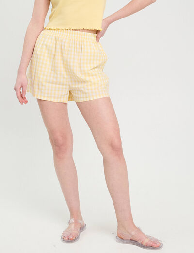 Short droit taille élastiquée jaune femme