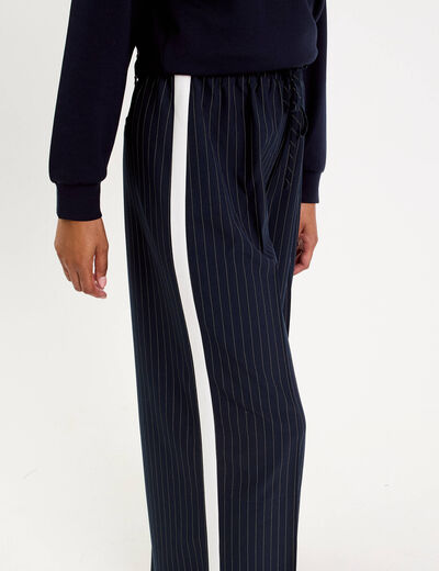 Pantalon large fluide bleu marine femme