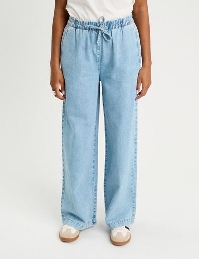 Jeans large taille élastiquée denim bleach femme