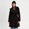 Manteau ceinturé à capuche noir femme