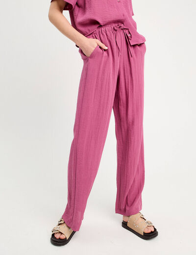 Pantalon large fluide prune femme