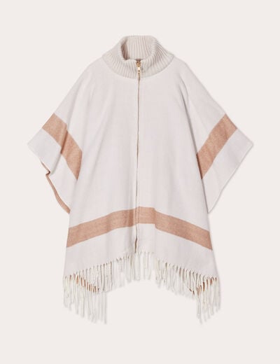 Poncho zippé avec franges sable femme