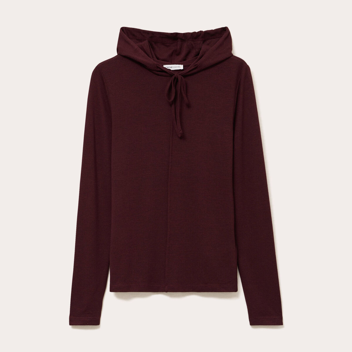 Pull &agrave; capuche rouge fonc&eacute; femme