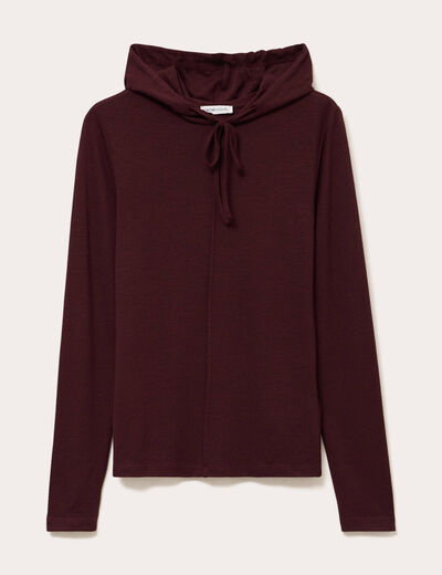 Pull &agrave; capuche rouge fonc&eacute; femme