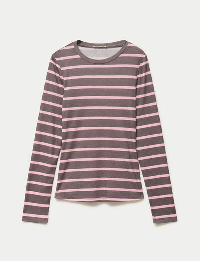 T-shirt ajust&eacute; col rond manches longues marron fonc&eacute; femme