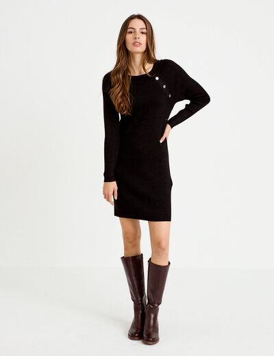 Robe pull ajust&eacute;e manches longues noir femme