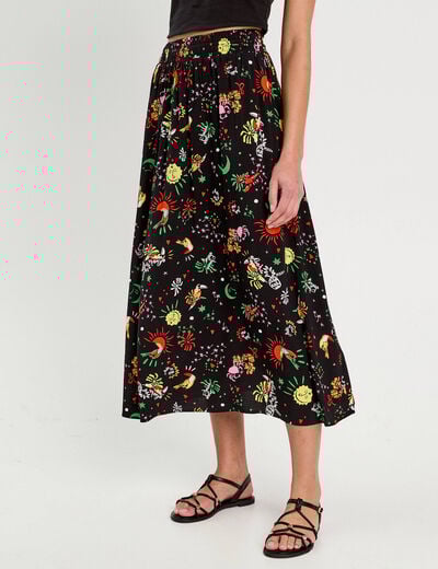 Jupe longue évasée noir femme