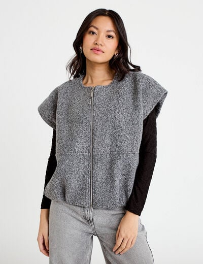 Gilet oversize sans manches col rond gris clair femme