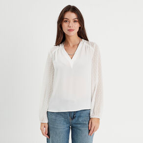 blouse manches plumetis ecru femme Blouse manches plumetis ecru femme