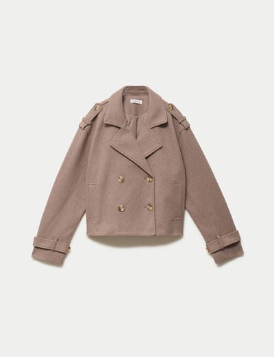 Trench droit court col tailleur taupe femme