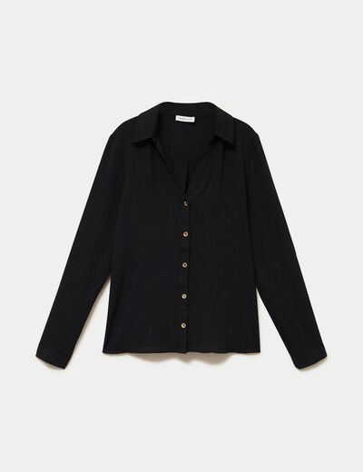 Chemise droite pliss&eacute;e manches longues noir femme