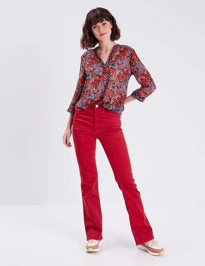 Jeans flare taille haute rouge foncé femme