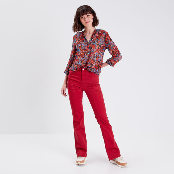 jeans flare taille haute rouge fonce femme Jeans flare taille haute rouge foncé femme