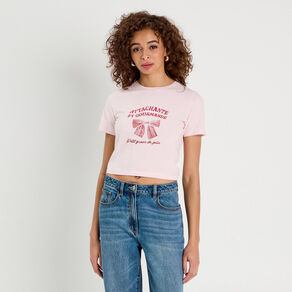 t shirt cropped rose clair femme T-shirt cropped rose clair femme