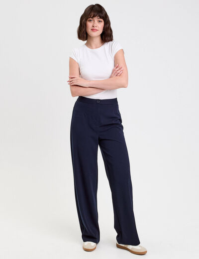 Pantalon large bleu marine femme